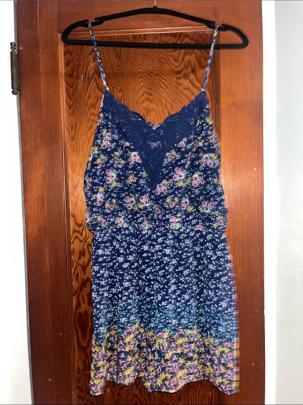 Navy Floral Lace-Trim Romper
